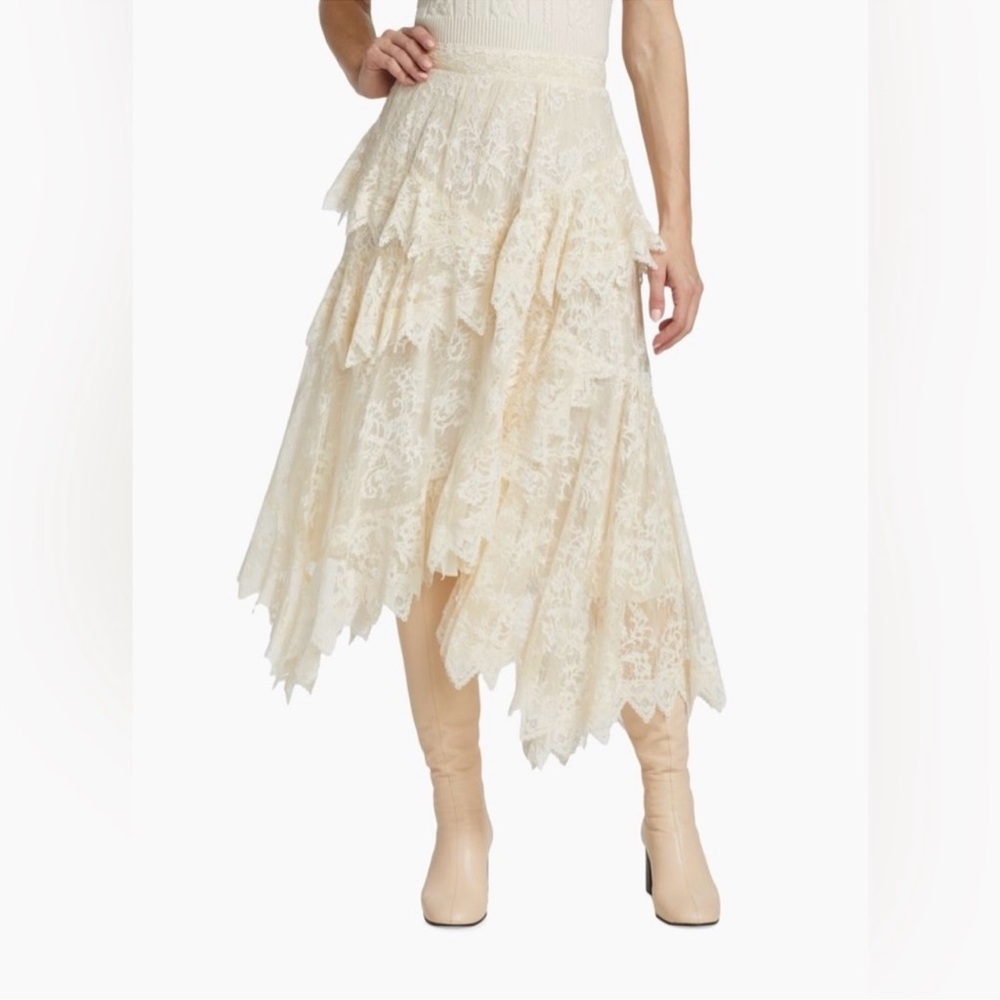 Authentic Zimmermann Cream Asymmetrical Lace Skirt
